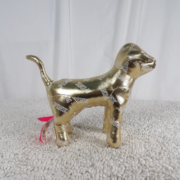 VICTORIA SECRET VS PINK 7" Gold Metallic Stuffed Animal Puppy Dog Plush Toy - Picture 4 of 7